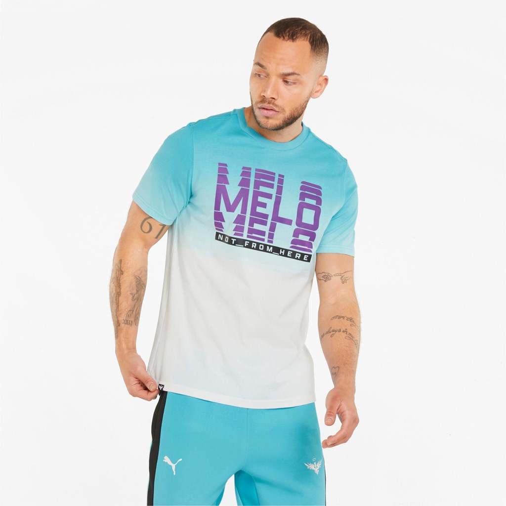 Puma Melo Fade Kort Sleeve Basketball Løpe Tskjorte Herre Blå | 140NDAZTO