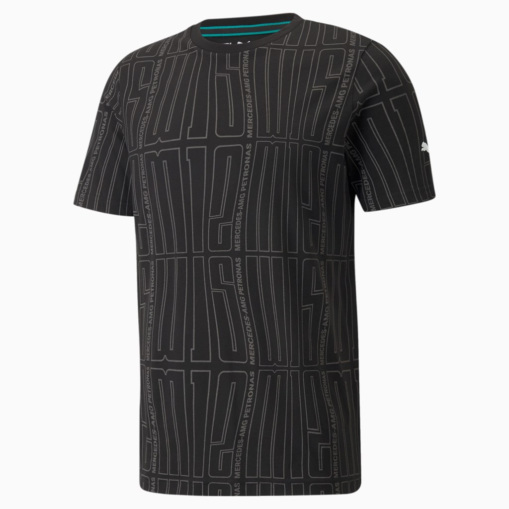 Puma Mercedes F1 Printed Logo Løpe Tskjorte Herre Svarte | 126DWIECV