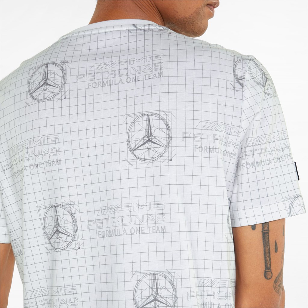 Puma Mercedes F1 Printed Logo Løpe Tskjorte Herre Hvite | 359IENCOZ