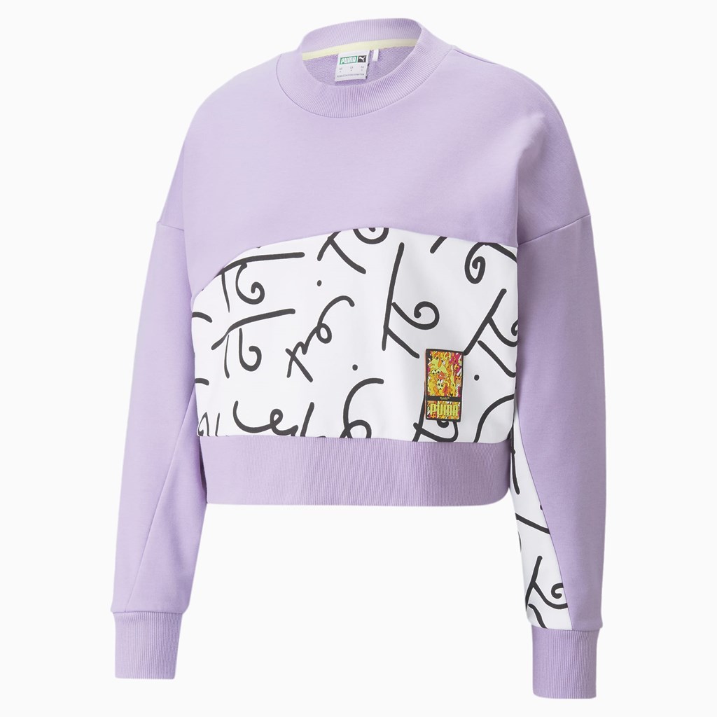 Puma PUMA x BRITTO Printed Crew Neck Sweatshirt Dame Viola | GX3507691