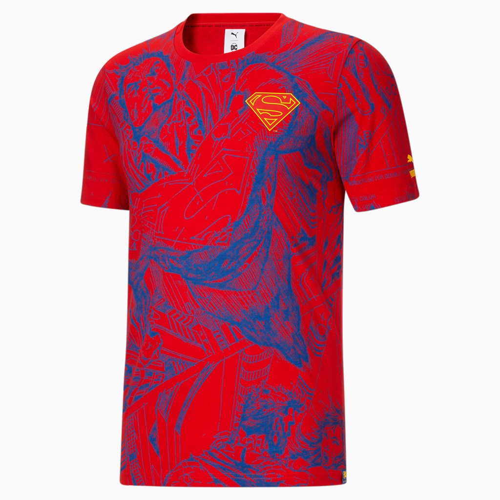 Puma PUMA x DC Justice League Superman AOP Løpe Tskjorte Herre Rød | 978EZDWPB