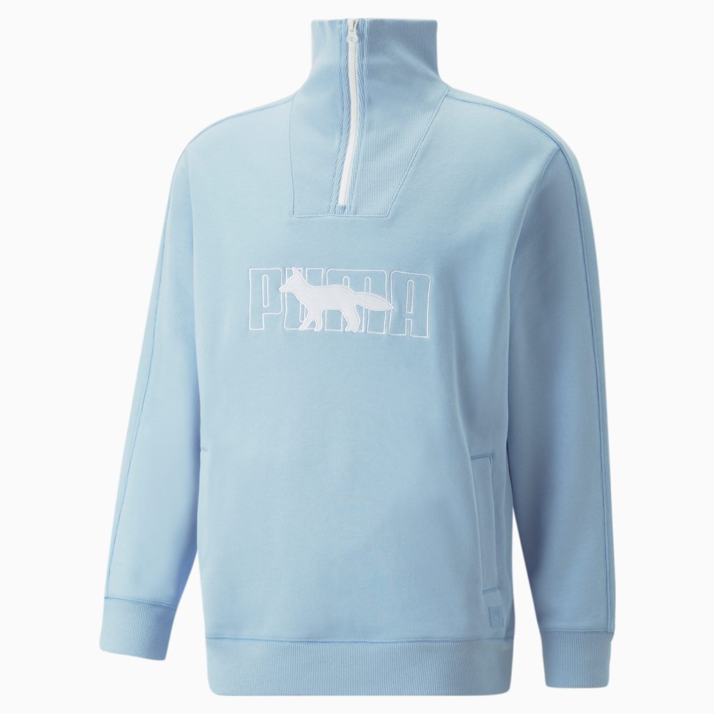 Puma PUMA x MAISON KITSUNE Half-Zip Sweatshirt Dame Blå | RZ4720936