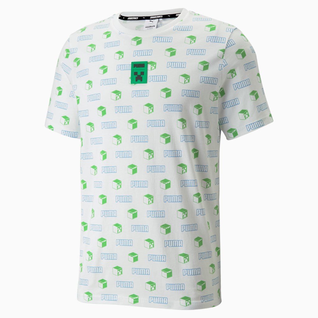 Puma PUMA x MINECRAFT Printed Løpe Tskjorte Herre Hvite | 604VQEPTO