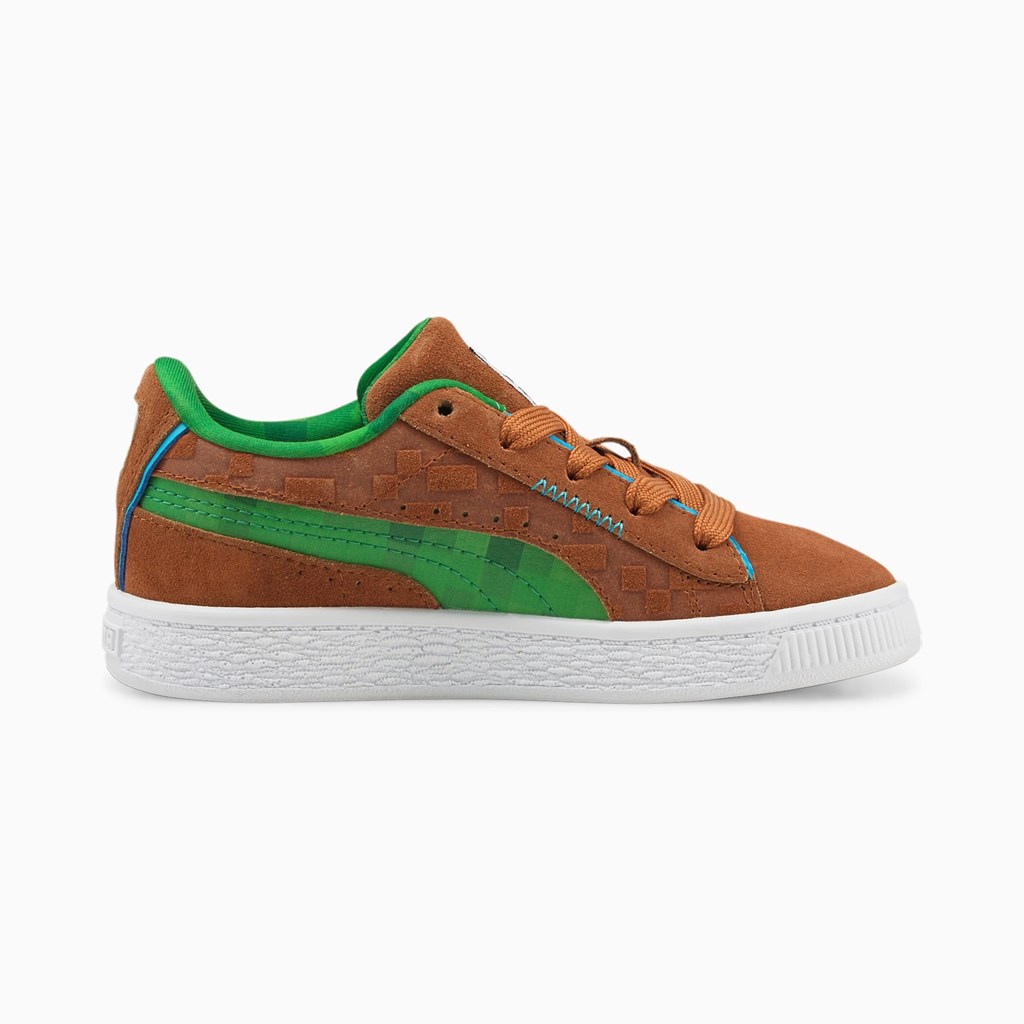 Puma PUMA x MINECRAFT Suede Little Joggesko Gutt Brune Grønn | CK3015684