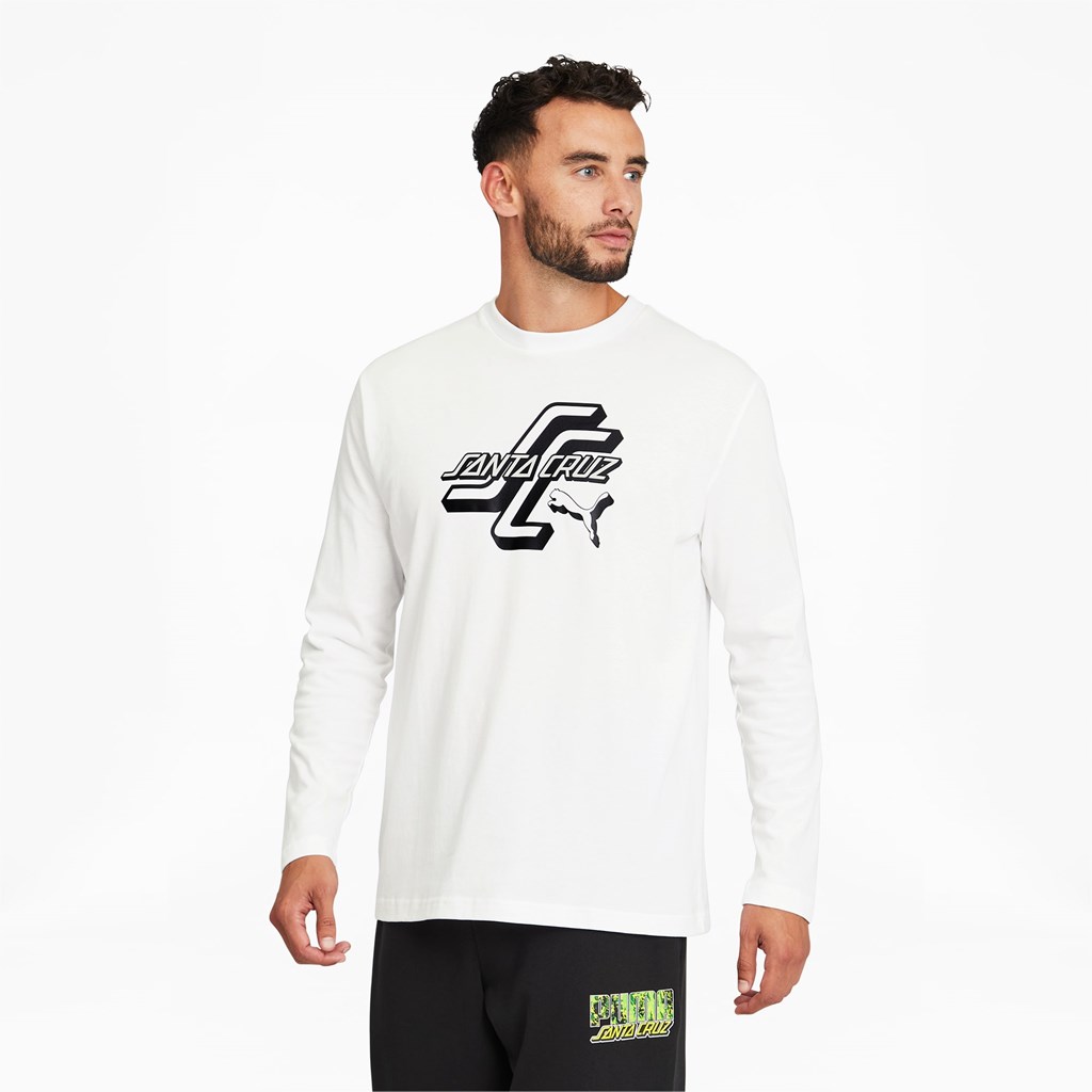 Puma PUMA x SANTA CRUZ Long Sleeve Tee Løpe Tskjorte Herre Hvite | 892YOAWXU