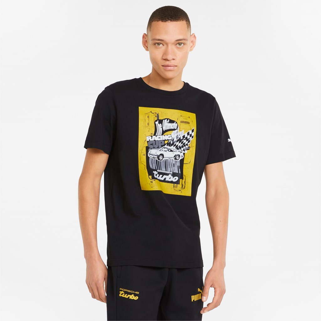 Puma Porsche Legacy Graphic Løpe Tskjorte Herre Svarte | 158VBGXSM