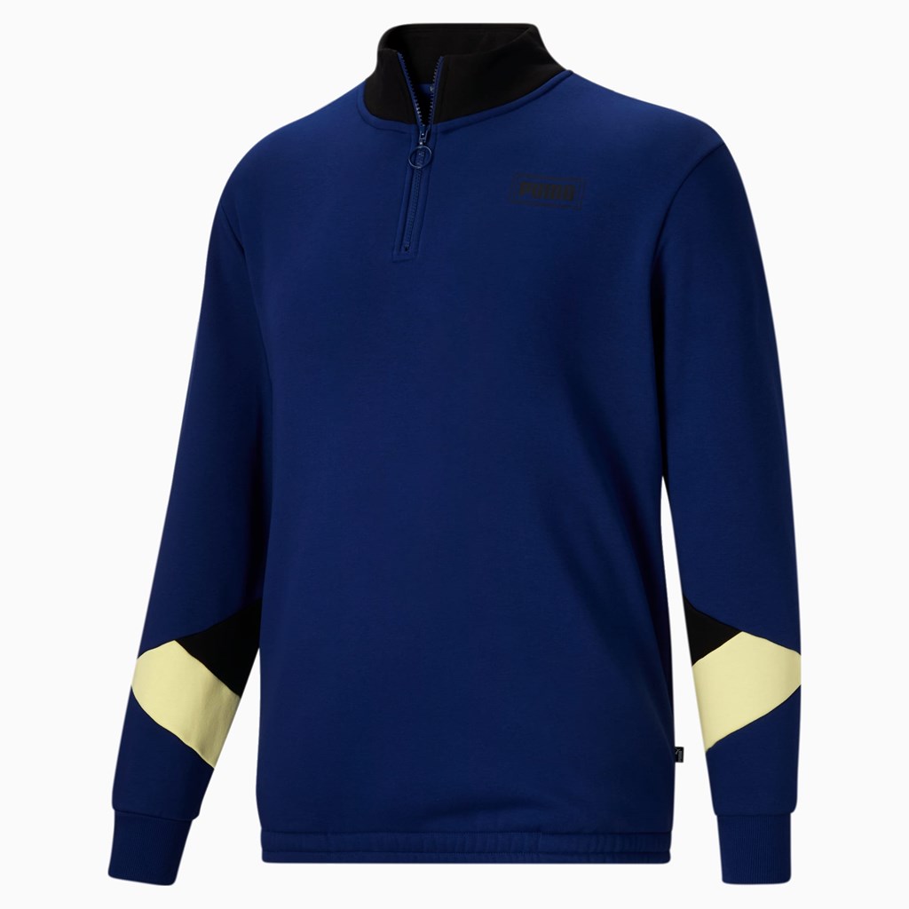 Puma Rebel Fleece Half Zip BT Sweatshirt Herre Blå Svarte | LK4519820