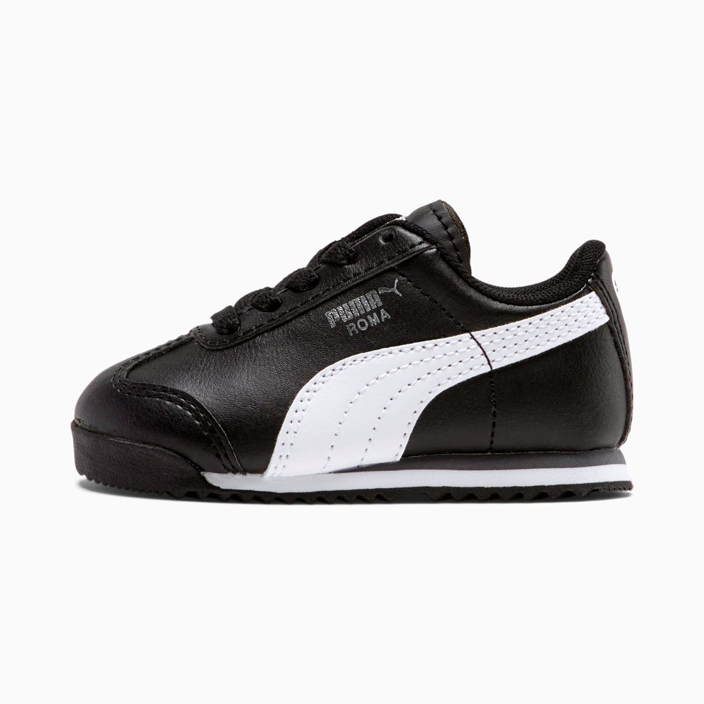 Puma Roma Basic Toddler Joggesko Jente Svarte Hvite Sølv | UH0419572