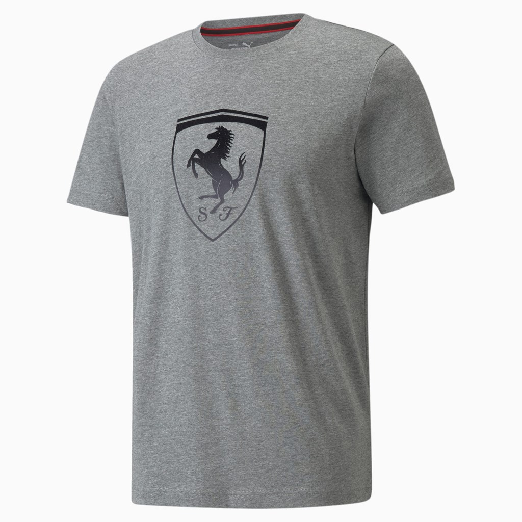 Puma Scuderia Ferrari Race Big Shield Løpe Tskjorte Herre Medium Gray Heather | 456LCAUFK