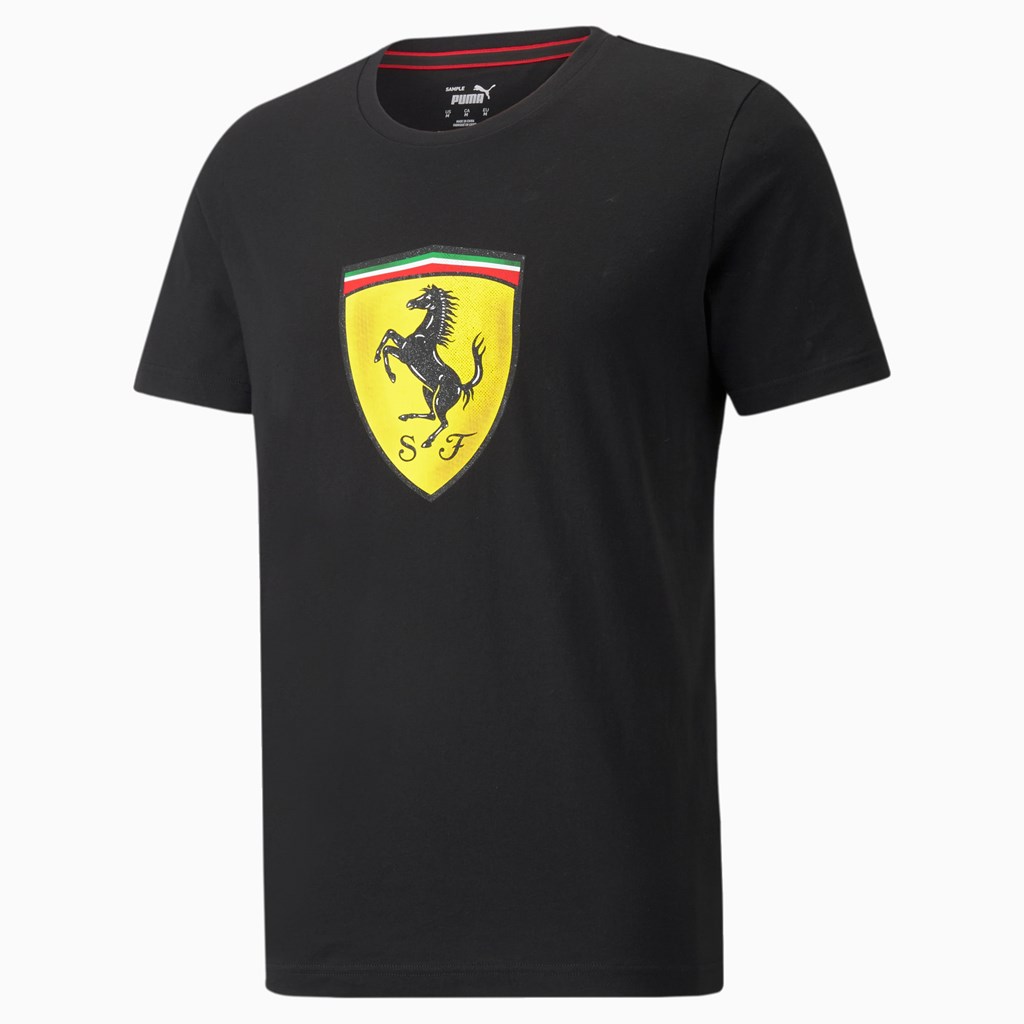 Puma Scuderia Ferrari Race Bold Colour Shield Løpe Tskjorte Herre Svarte | 524THCUMY