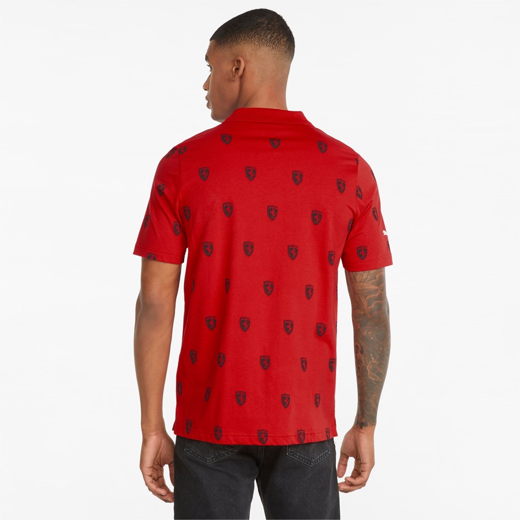 Puma Scuderia Ferrari Race Printed Motorsport Polo T Skjorte Herre Rosso Corsa | 831JGOAFL