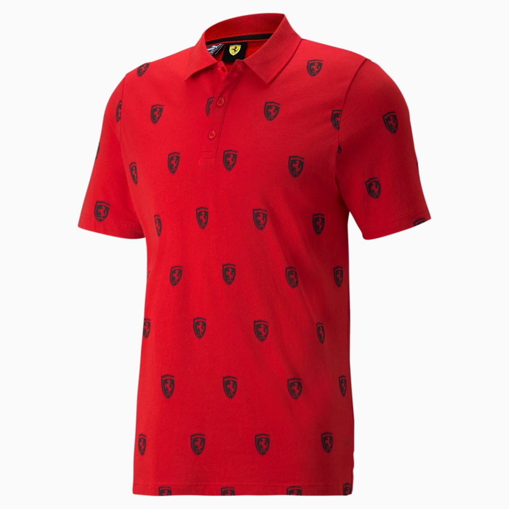 Puma Scuderia Ferrari Race Printed Motorsport Polo T Skjorte Herre Rosso Corsa | 831JGOAFL