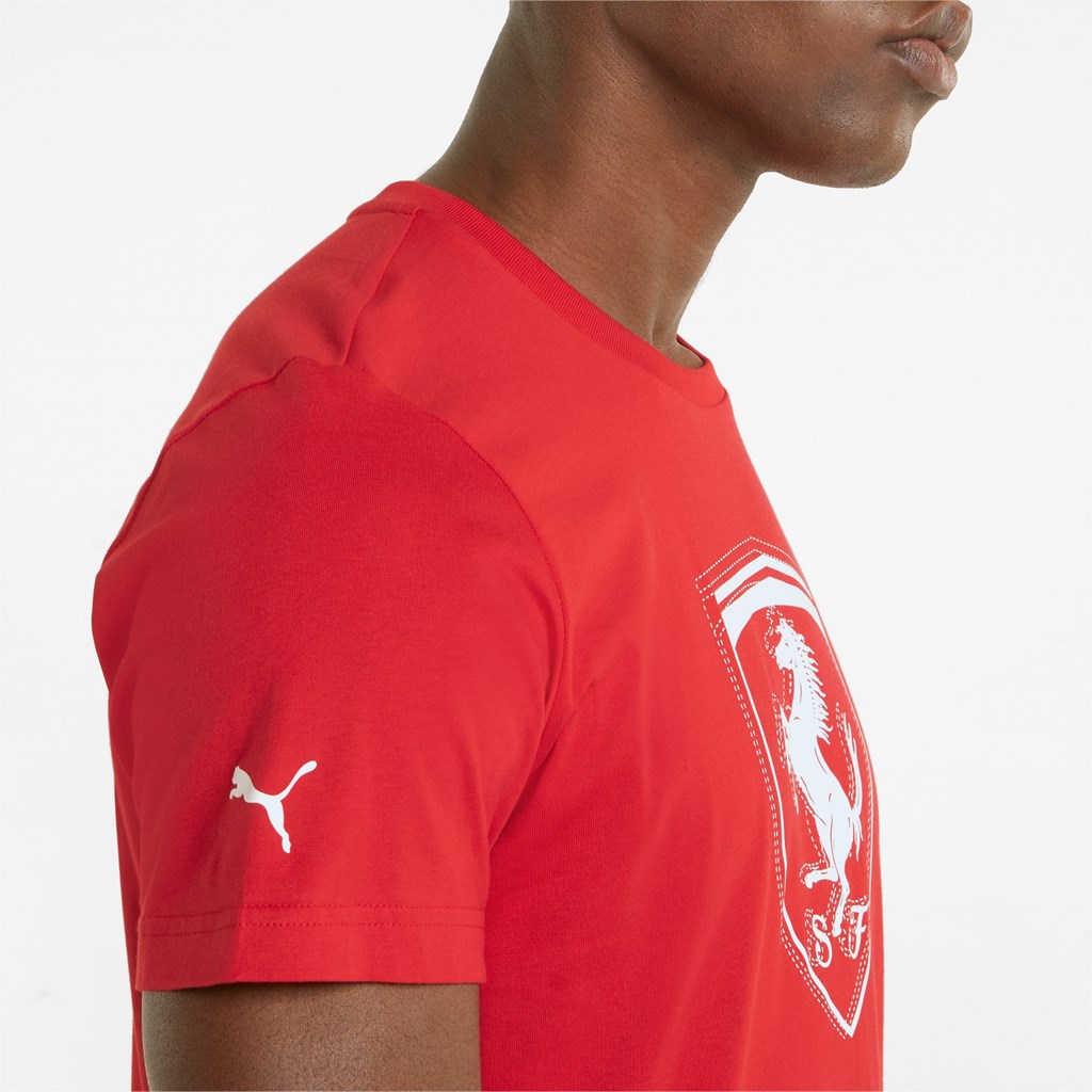 Puma Scuderia Ferrari Race Tonal Shield Løpe Tskjorte Herre Rosso Corsa | 659OHPVJD