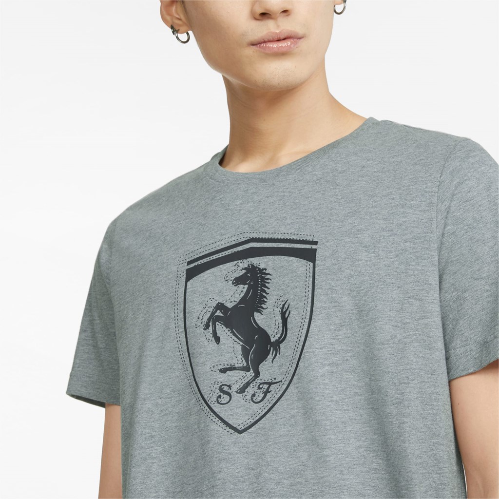 Puma Scuderia Ferrari Race Tonal Shield Løpe Tskjorte Herre Medium Gray Heather | 942LZJFWO