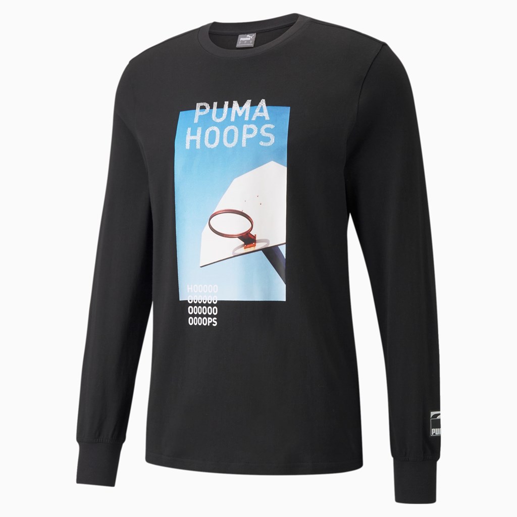 Puma Timeout Long Sleeve Basketball Løpe Tskjorte Herre Svarte | 867OJAUIC