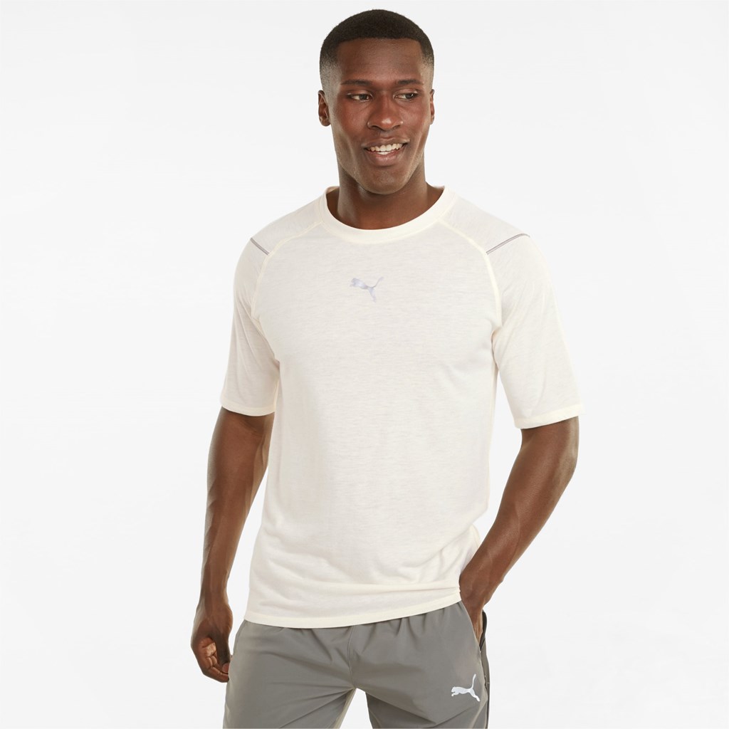 Puma Wool Kort Sleeve Løpe Tskjorte Herre Ivory Glow Heather | 245ZTNIEQ