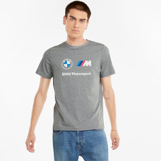 Puma BMW M Motorsport Essentials Logo Løpe Tskjorte Herre Medium Gray Heather | 630ACLRTS