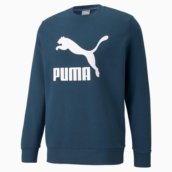 Puma Classics Logo Crew Neck Gensere Herre Blå Hvite | PK3025197