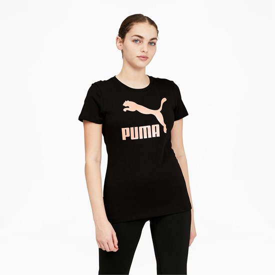 Puma Classics Logo Løpe Tskjorte Dame Svarte Rosa Gull | 208TSUYRA