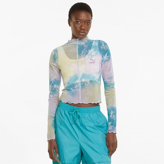 Puma Crystal Galaxy Printed Long Sleeve Fitted Løpe Tskjorte Dame Porcelain | 246RSBTPV