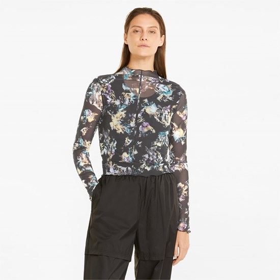 Puma Crystal Galaxy Printed Long Sleeve Fitted Løpe Tskjorte Dame Svarte | AC2416793