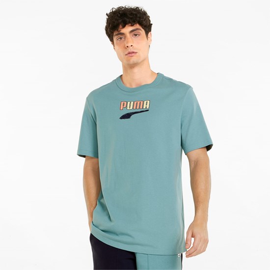 Puma Downtown Logo Crew Neck Løpe Tskjorte Herre Blå | 843ZGMAXW