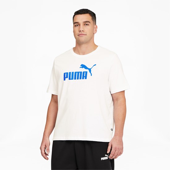 Puma Essentials Logo BT Løpe Tskjorte Herre Hvite Blå | 982OVWEYZ