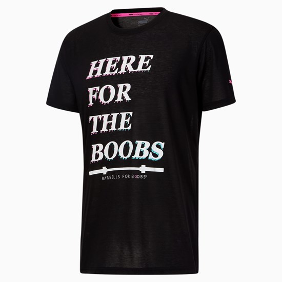 Puma PUMA x BARBELLS FOR BOOBS Slogan Trenings Løpe Tskjorte Herre Svarte | 419LKRNPG