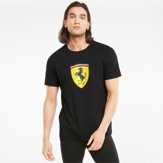 Puma Scuderia Ferrari Race Bold Colour Shield Løpe Tskjorte Herre Svarte | 524THCUMY